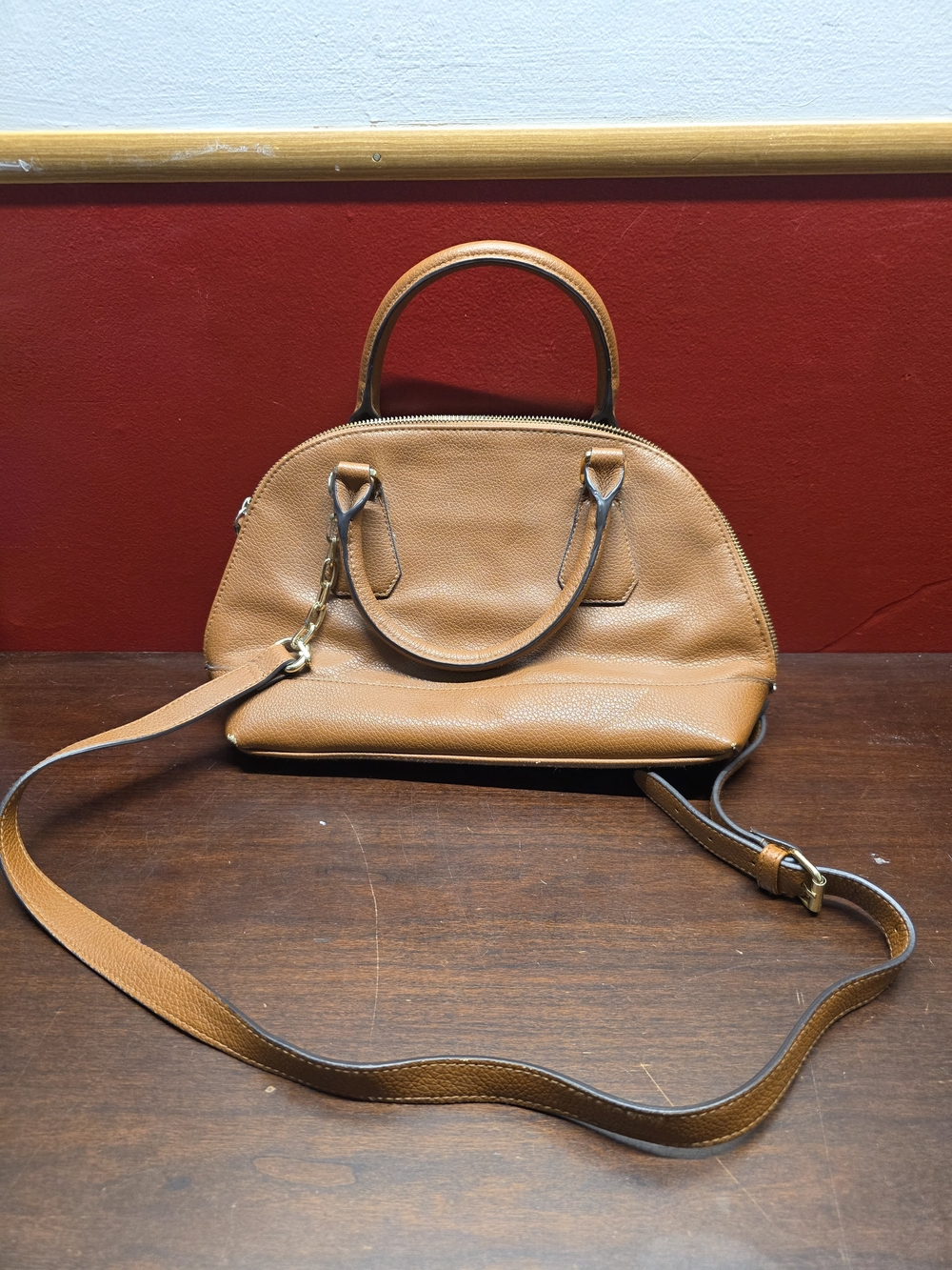 Classic Pebbled Faux Leather Satchel - Tan